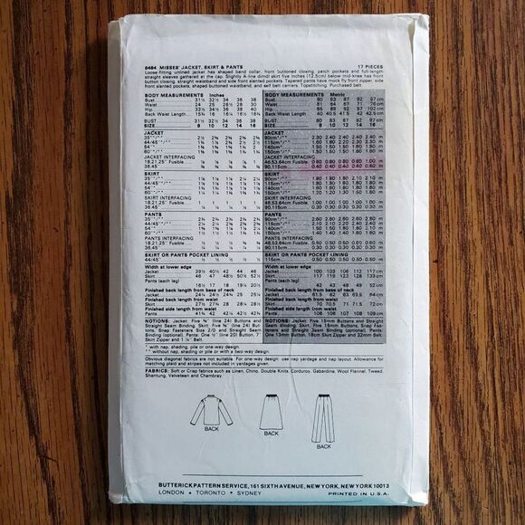 Vintage 80s Butterick Pattern 6484 Uncut High Waist Pants Skirt Jacket 12 - Picture 3 of 4